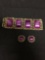 Lot of Two Matched Set Vintage Style Fashion Alloy Pair of Earrings & Bold Bracelet w/ Faux Purple