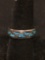Broken Edge Turquoise Inlaid Staggered Triangle Eternity Design 7mm Wide Old Pawn Native American