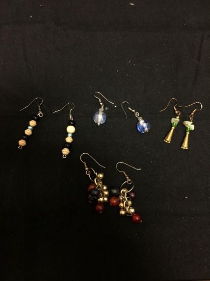 Lot of Four Various Size & Style Pairs of Handmade Alloy Beaded Drop Earrings