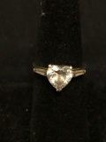 Heart Faceted 8x8mm CZ Center w/ Twin Tapered Baguette Sides Engagement Sterling Silver Ring Band
