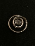 Round 17mm Swirl Design CZ Accented Signed Designer Sterling Silver Pendant w/ Dancing CZ Center