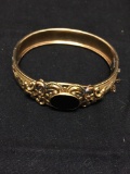 Detailed Floral Filigree Decorated 20mm Wide Winard Designer 12Kt Gold-Filled Hinged Bangle Bracelet