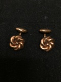 Handmade Round 12mm Swirl Knotted Design Pair of Gold-Filled Cufflinks