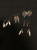 Lot of Four Old Pawn Native American Styled Pairs of Alloy Drop Earrings