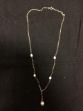 Freshwater Pearl & Amethyst Beaded 18in Long Sterling Silver Drop Necklace