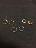 Lot of Three Various Size Gold & Silver Tone Pairs of Hoop Earrings