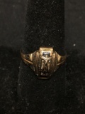 Signed Designer Vintage Old Pawn 14mm Wide Tapered Gold-Tone 1942 High School Sterling Silver Class