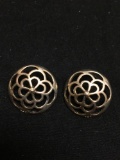 High Polished Flower Filigree Scroll Decorated Round 21mm Pair of Sterling Silver Button Earrings