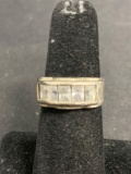 Five Channel Set Radiant Faceted CZ Centers 8mm Wide Tapered Sterling Silver Signed Designer Ring