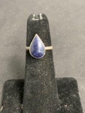 Teardrop 13x8mm Lapis Cabochon Center Old Pawn Mexico Signed Designer Sterling Silver Ring Band