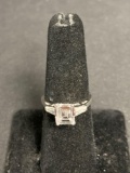 Emerald Cut Faceted 8x6mm CZ Center w/ Twin Tapered Baguette Sides Signed Designer Sterling Silver