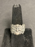 Old Pawn Vintage 17mm Wide Tapered Handmade Floral Pattern Sterling Silver Ring Band