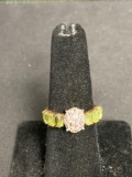 Oval Cluster Pave Set CZ Centers w/ Size Oval Peridot Cabochon Sides Rose-Tone Sterling Silver Ring