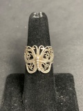 High Polished Rope Detailed 18mm Wide Tapered Butterfly Design Signed Designer Sterling Silver Ring