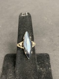 Marquise Faceted 25x8mm Hematite Center High Polished Sterling Silver Signed Designer Ring Band