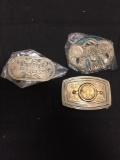 Lot of Three Nickel Silver Old Pawn Native American Style 3.5in Long Belt Buckles