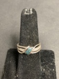 High Polished 7mm Wide Bypass Sterling Silver Ring Band w/ Treated Blue Diamond Cluster Center &