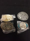 Lot of Four Nickel Silver Various Size & Style Belt Buckles