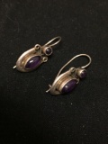 Handmade Old Pawn 20x10mm Pair of Sterling Silver Earrings w/ Round & Marquise Amethyst Cabochon