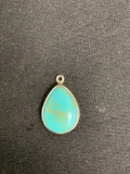 Teardrop 15x12mm Turquoise Cabochon Old Pawn Mexico Sterling Silver Pendant