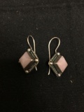 Handmade Old Pawn Kite Shaped 17x17mm Detailed Pair of Sterling Silver Earrings w/ Rose Quartz