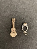 Lot of Two Sterling Silver Charms, One CZ Accented Engagement Ring Motif & Detailed Guitar