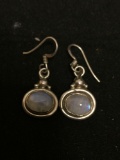 Old Pawn Mexico Pair of 18x13mm Sterling Silver Earrings w/ Horizontal Set Oval Moonstone Centers