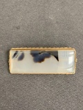 Rectangular 40x15mm Montana Picture Agate Center Filigree Framed Gold-Filled Brooch