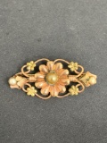 Handmade 55x25mm Floral Filigree Decorated 12Kt Gold-Filled Signed Designer Vintage Brooch