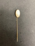 Oval 17x10mm White Banded Agate Cabochon 3in Long Gold-Filled Hat Pin