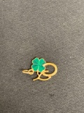 Enameled 17x13mm Four Leaf Clover & Wishbone Motif 14Kt Gold-Filled Pendant