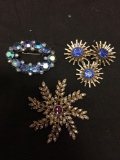 Lot of Three Faux Gemstone Accented Alloy Fashion Vintage Style Brooches