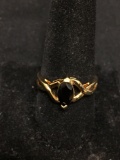 Lind Designer 14Kt Gold-Filled Infinity Detailed Ring Band w/ Marquise Faceted 10x5mm Black Gem