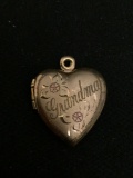 Grandma Themed Filigree Decorated 20x20mm 14Kt Gold-Filled Heart Locket Pendant