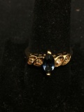 Lind Designer 14Kt Gold-Filled Braid Detailed Ring Band w/ Marquise Faceted 10x5mm Blue Gem Center