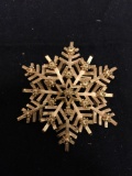 Trifari Designer 2.5in Diameter Snowflake Gold Crown Design Gold-Tone Brooch