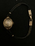 Wivex Designer Round 14mm Bezel Vintage Rolled Gold Case Stainless Steel Watch w/ Nylon Bracelet