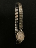 Elgin Designer Oval 20x15mm 10Kt White Gold Filled Vintage Bezel Stainless Steel Watch w/ Bracelet