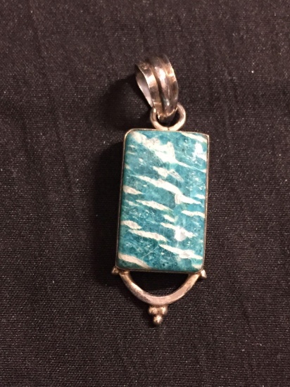 Rectangular 22x13mm Amazonite Cabochon Center Old Pawn Mexico Sterling Silver Pendant