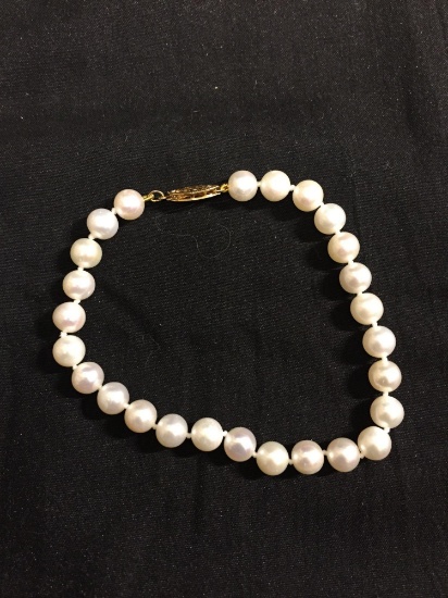 Ross & Simmons Designer Round 6mm Freshwater Pearl Hand-Strung 8in Bracelet w/ 14Kt Gold Safety