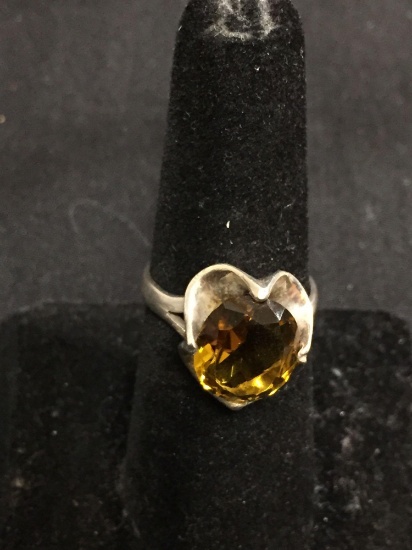 Oval Faceted 12x10mm Buttercup Set Citrine Center Old Pawn Mexico Sterling Silver Ring Band