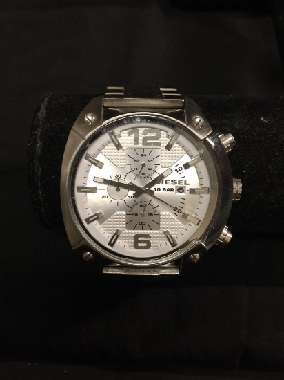 Diesel Designer Round 40mm Crystal Stainless Steel Heavy Chronograph Watch w/ Bracelet