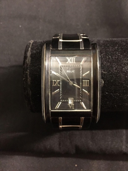 Relic Designer 28x21mm Crystal Black Stainless Steel Watch w/ Bracelet