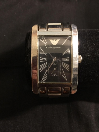 Emporio Armani Designer Rectangular 31x21mm Crystal Heavy Stainless Steel Watch w/ Bracelet
