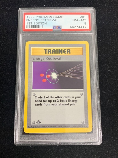 PSA Graded 8 NM-MT Pokemon Trainer Energy Removal Base Set 1st Edition Shadowless Card 81/102