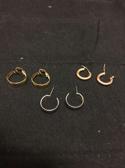 Lot of Three Various Size Gold & Silver Tone Pairs of Hoop Earrings