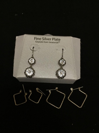 Lot of Three Various Size & Style Pairs of Alloy Fashion Drop Earrings