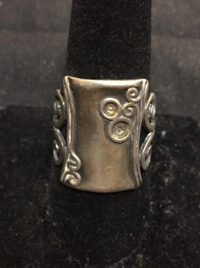Handmade Old Pawn Israel Antique Finished 22mm Wide Tapered Filigree Decorated Sterling Silver Ring