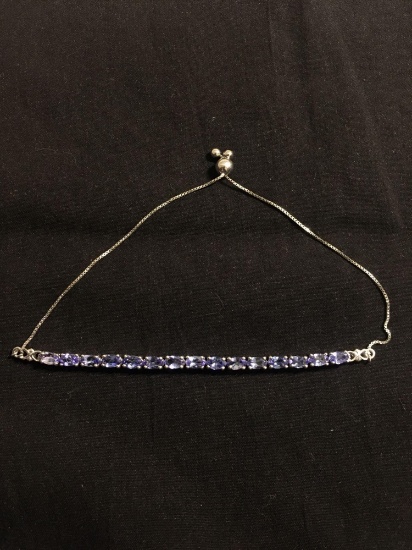 Oval Faceted 5x3mm Tanzanite Gemstones Featured on 10in Long Adjustable Sterling Silver Box Chain