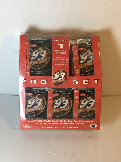 Factory Sealed Pro Set 1993 Football Jumbo Pack 20 Ct. Box from Store Closeout